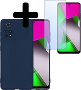 Hoesje Geschikt voor Poco M4 Pro 4G Hoesje Siliconen Case Met Screenprotector - Hoes Geschikt voor Xiaomi Poco M4 Pro 4G Hoes Siliconen - Donkerblauw
