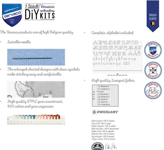 Borduurpakket Beertje met dekentje geboortetegel - Vervaco - PN-0011901 - Met roze en blauw garen voor naam, datum en accenten