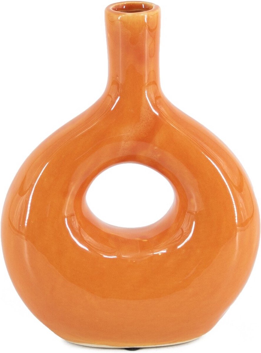 homebound by ky Aardewerk donut vaas tangerine/oranje | bloemenvaas met gat