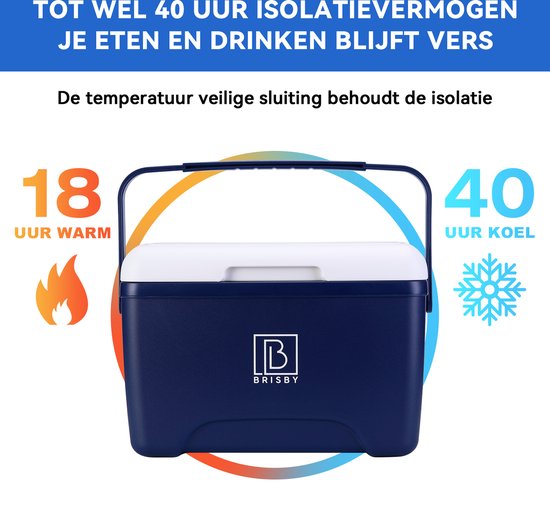 Brisby Kleine Koelbox 8 Liter – Blauw – Tot 40 uur isolatie – 2 koelelementen vergrendeld in deksel – Compact voor lunch en onderweg – Frigobox van Brisby — afbeelding 4