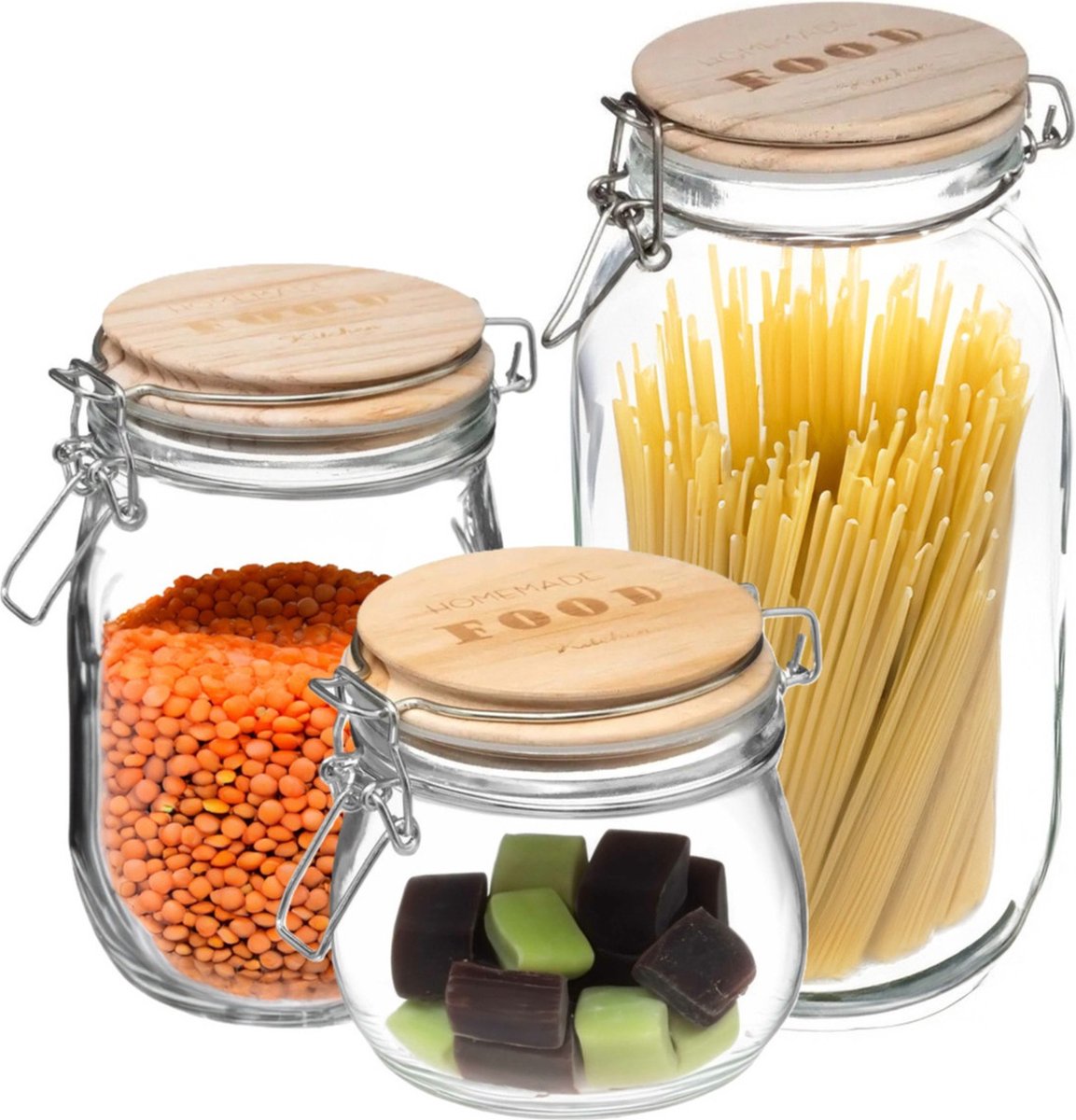 5Five - Set 3x keuken voedsel voorraadpotten glas 0.50/1.0/2.0 Liter