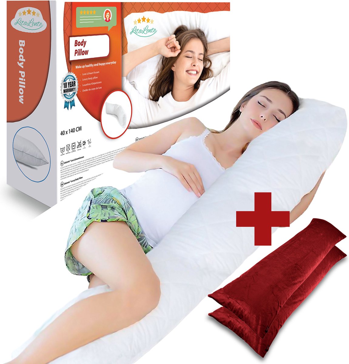 Goedkoopste Zwangerschapskussen 2x Rood Velvet sloop - Ergonomisch Lichaamskussen Zwangerschapskussen - body pillow - Voedingskussen - Kniekussen - Body Pillow met afneembare hoes - Dubbel Gestikte Randen