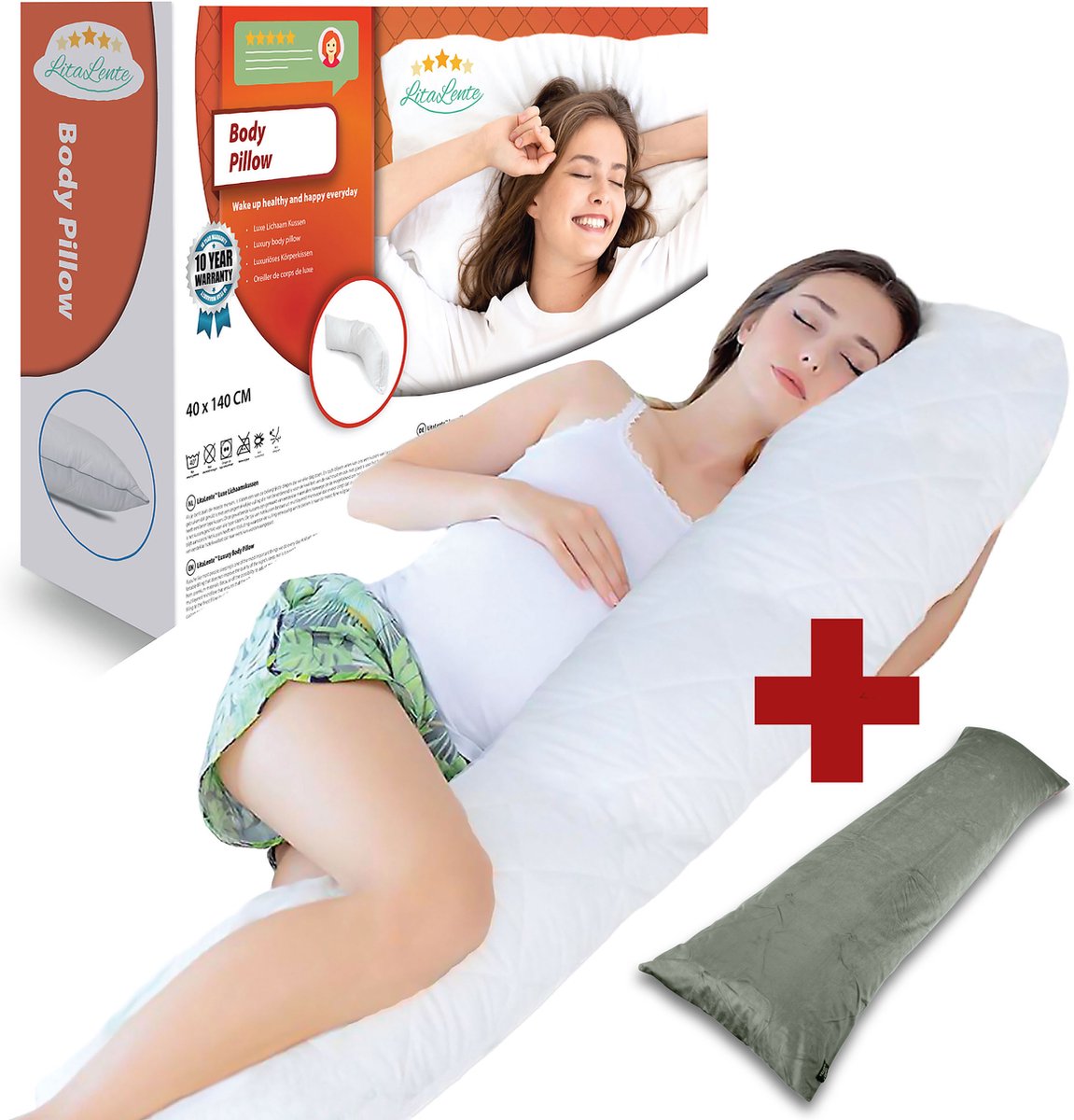Goedkoopste Zwangerschapskussen Zilver Velvet sloop - Ergonomisch Lichaamskussen - body pillow - Voedingskussen - Kniekussen - Body Pillow met afneembare hoes - Dubbel Gestikte Randen Zwangerschapskussen