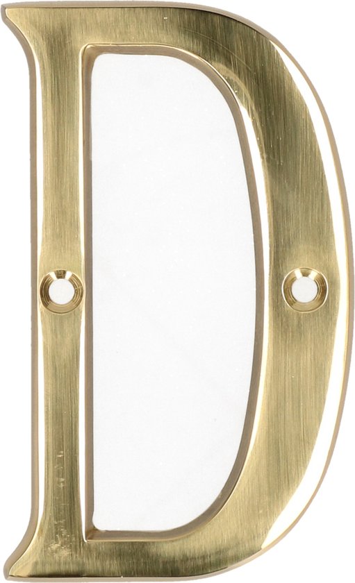 Gouden 'D' huisnummer van geborsteld messing.