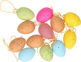 12x Oeufs de Pâques en plastique coloré avec décoration à suspendre 5 cm - pastel - Décoration de Pâques / Décoration de Pâques