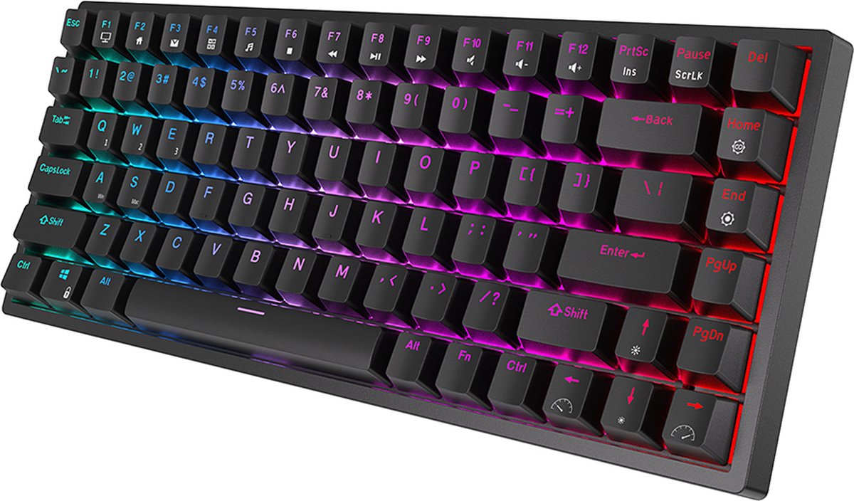 RK84 Gaming Keyboard Zwart - RGB Verlichting - Hot-Swappable - Tri Mode - Ergonomisch Mechanisch Gaming Toetsenbord Met Draadloze Verbinding - Qwerty - 80% Met Multimedia Toetsen - Red Switches - Royal Kludge