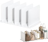 5 stuks witte verstelbare handtassen, opbergrek, opbergplank, instelbaar, handtassen, opslag, schaalbaar, handtassen, plankverdeler, acryl, plankverdeler, voor boekenplanken