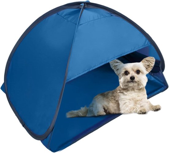 Foto: Strandzonnescherm pop up strandtent 1 delig draagbare zonneschermtent voor uv bescherming winddicht kamperen picknicktent kleine honden katten en andere kleine huisdieren blauw m