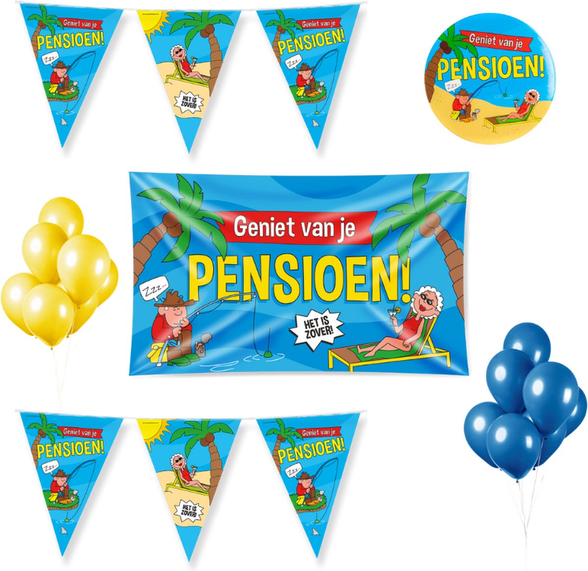 Pensioen Versiering pakket Cartoon incl. gevelvlag - Merkloos