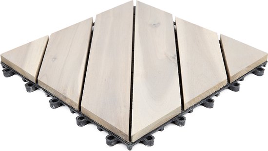Fiqops Houten tegels, balkon, 30 x 30 cm, acaciahout, terrastegels, 11 stuks, 1 m², terrasvloer buiten, kliktegels, terras, mozaïek voor tuin, patio, balkonvloerbedekking (12 latten