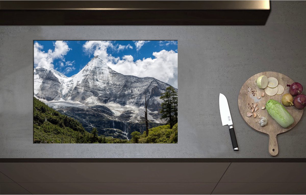 Inductieplaat Beschermer - Begroeiing aan de Rand van Stijle Sneeuwbergen - 71x51 cm - 2 mm Dik - Inductie Beschermer - Bescherming Inductiekookplaat - Kookplaat Beschermer van Zwart Vinyl
