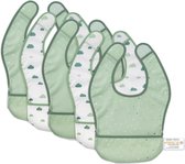 Babyslabbetjes set mouwloos / 5x babyslabbetjes met opvangschaal en klittenbandsluiting, ÖkoTex 100 getest, afwasbaar - groen, groen, ärmellos (5x)