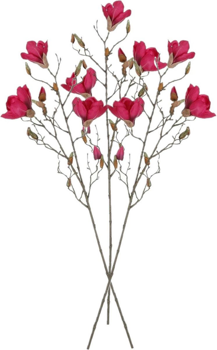 Mica Decorations Kunstbloemen Magnolia takken - 3x - 88 cm - roze - Kunst zijde - Boeket - stelen - siertakken Donkerroze