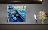 Inductieplaat Beschermer - Blauwe Gondel met Gouden Details op de Wateren van Venetië - 60x52 cm - 2 mm Dik - Inductie Beschermer - Bescherming Inductiekookplaat - Kookplaat Beschermer van Zwart Vinyl