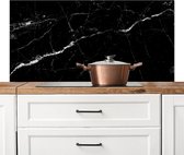 Spatscherm keuken 120x60 cm - Kookplaat achterwand Marmer look - Zwart - Luxe - Muurbeschermer - Spatwand fornuis - Hoogwaardig aluminium