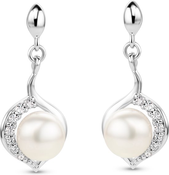 Miore® - Boucles d'oreilles en argent avec perles ornées de zircons - Femme - Argent sterling 925 - Zircon cubique - Perle d'eau douce - Wit - Sans allergène - Bijoux faits à la main de haute qualité