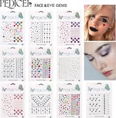PEDICEL - Plak diamantjes, 10 sets in verschillende kleuren - Zelfklevende glitter steentjes - Stickers voor lichaam en gezicht - Rhinestones face jewels - Strass