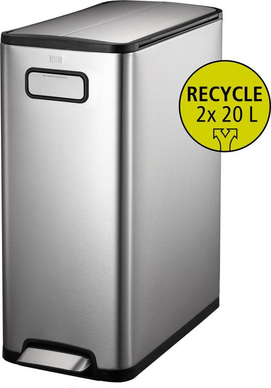 EKO Ecofly Step Bin Pedaalemmer - Voor afvalscheiding - 20+20 l - Mat RVS