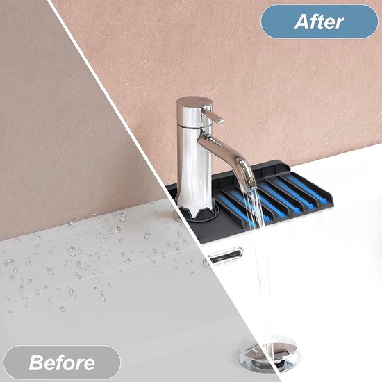 Siliconen waterkraan mat voor keuken gootsteen badkamer drainagemat achter de kraan druppelbescherming droogmat rubber (grijs