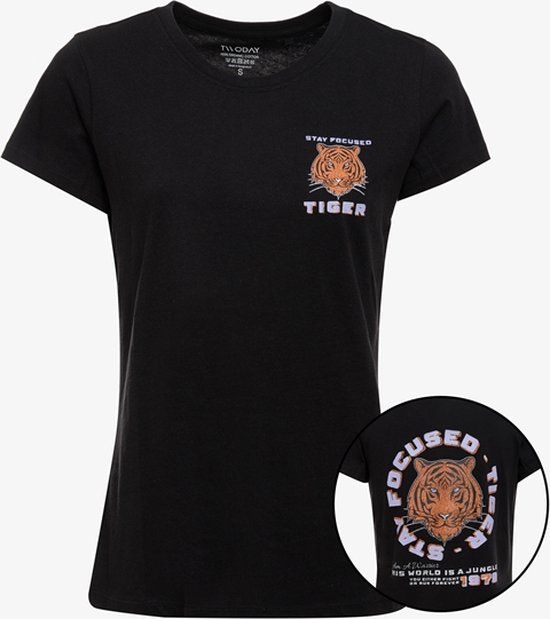 TwoDay dames T-shirt met backprint zwart - Maat M