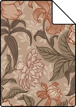 Proefstaal ESTAhome behangpapier vintage bloemen oudroze, vergrijsd groen en terracotta roze - 139380 - 26,5 x 21 cm