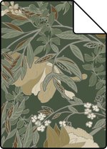 Echantillon ESTAhome papier peint vintage fleurs vert foncé - 139420 - 26,5 x 21 cm