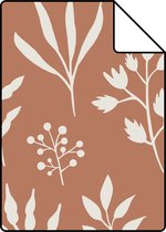 Proefstaal ESTAhome behangpapier bloemmotief in Scandinavische stijl terracotta en wit - 139319 - 26,5 x 21 cm
