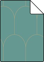 Proefstaal ESTAhome behangpapier art deco motief zeegroen en goud - 139204 - 26,5 x 21 cm