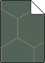Proefstaal ESTAhome behang hexagon donkergroen en goud - 139228 - 26,5 x 21 cm