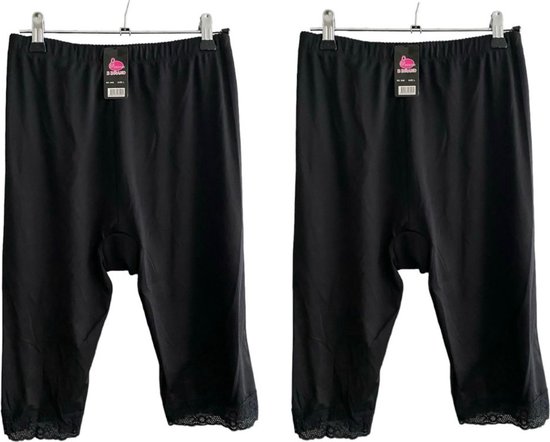 Dames 2-pack boxershort - onderbroek hoge taille lange pijpjes met kant XXL zwart