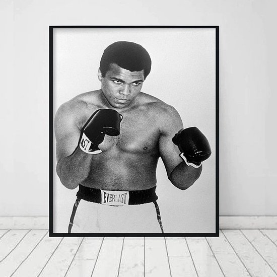 Allernieuwste.nl® Canvas Schilderij Boksen Muhammed Ali - Cassius Clay - Bokssport Legende Muhammad Ali - ZwartWit - 50 x 70 cm