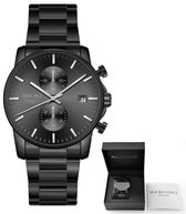 Heren horloge zwart staal - zwart keramiek -chronograaf - Mauro Vinci Blackhawk - Horloges voor mannen met luxe lederen bewaardoos
