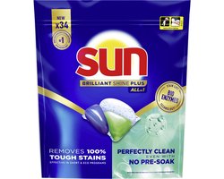 Sun - Vaatwastabletten- Brilliant Shine Plus - All-in 1 - 34 Capsules - Voordeelverpakking