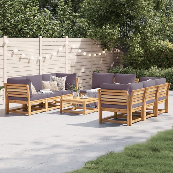 vidaXL Ensemble de salon 9 pièces avec coussins en bois d'acacia - Salon de jardin - Bois d'acacia - Mobilier Plein air - Canapé de salon