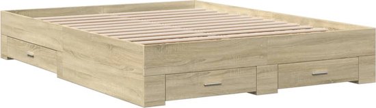 vidaXL - Bedframe - met - lades - bewerkt - hout - sonoma - eikenkleurig - 140x200 - cm