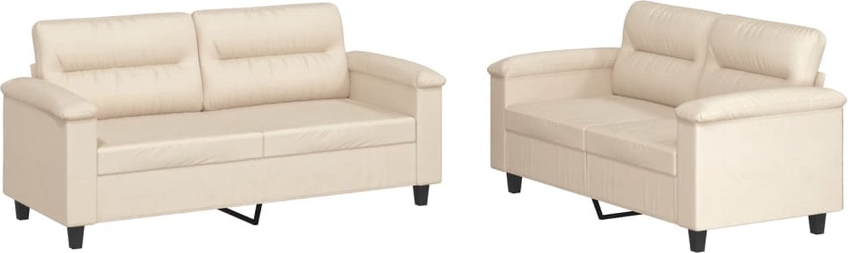 vidaXL - 2-delige - Loungeset - met - kussens - microvezelstof - beige