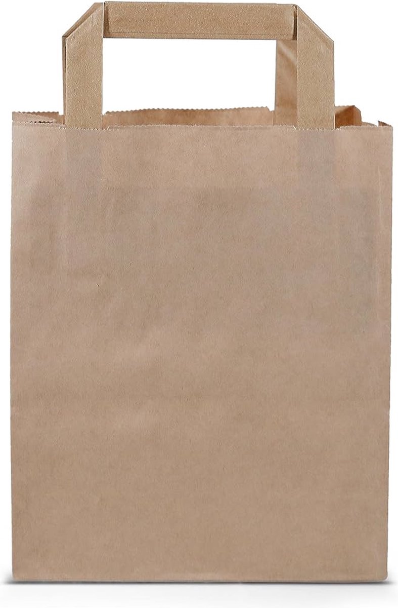 Papieren Draagtassen met Platte Oren - 18x8x22cm - bruin - 50 stuks.