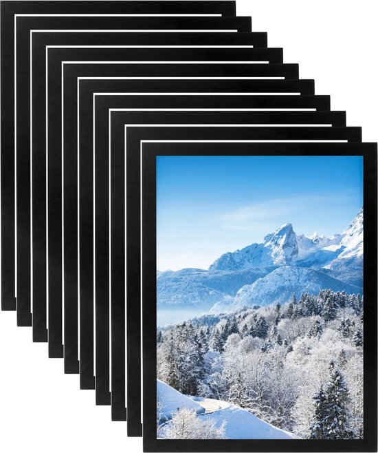 Set van 10 A4-magneetlijsten, zelfklevend magnetisch frame, zwart, voor displays, notities, documenten