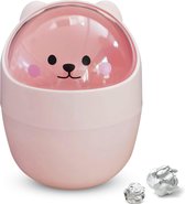 mini desktop prullenbak, cartoon-kat dierenvorm prullenmand met schommeldeksel mini werkblad prullenbak, kleine prullenbak (roze)