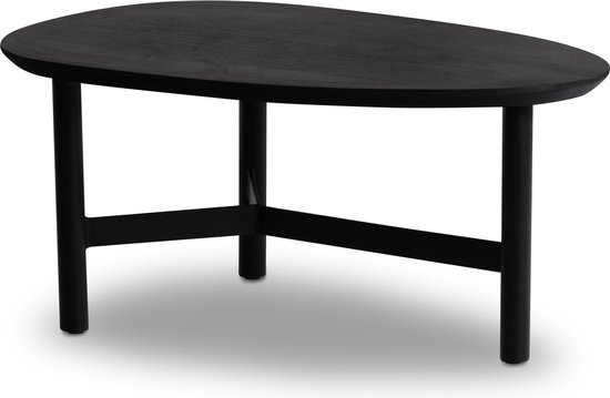 Rootz Modern Design Salontafel - Niervormige tafel - Statiefframe - Handgemaakt - Mangohout - Zwart - 86cm x 50cm x 37cm - Tijdloze uitstraling - Natuurlijke houtnerf - Beschermende vernis - Antislipnoppen - Uniek design