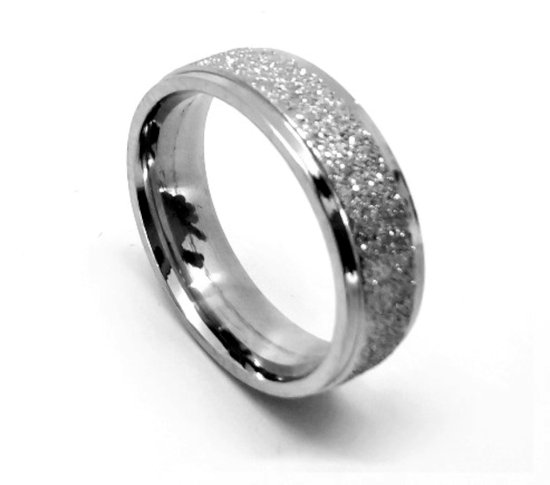 RVS - Schitterend - Ring - Maat 22 - Zilverkleurige - Gezandstraalde - blinkt als diamant.