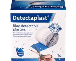 Detectaplast blauwe pleisters op rol - metaaldetecteerbare, waterdichte en vuilwerende pleisters sensitive, voor de voedingsindustrie, catering en grootkeuken, 6 cm x 5 m, 1 stuk