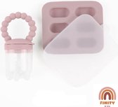 Finity Kids Fruitspeen en Bijtring - BPA/PVC Vrij - Inclusief Vriesbestendig Bewaarbakje - Verlichting voor Doorkomende Tandjes - Vaatwasmachinebestendig - Roze