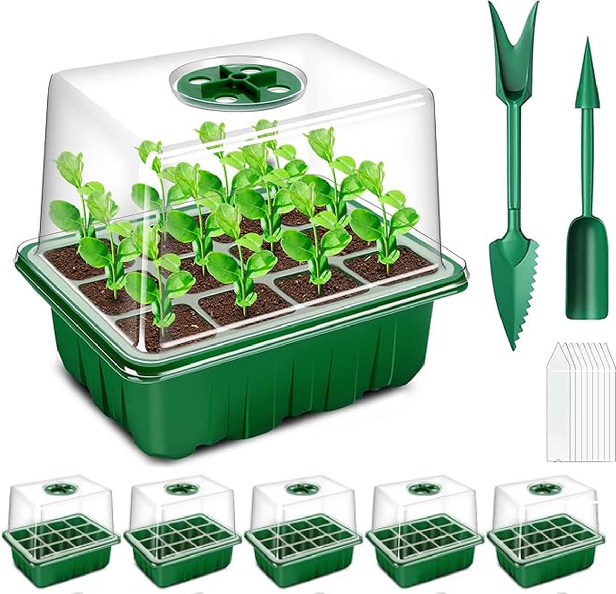 UniEgg® 5 Pack Kweekbak met TORENKAP voor 60 zaailingen - Compleet Kweekset inclusief accessoires - Kweektafel - Verstelbare Ventilatie - Kweekbakken Moestuin