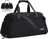 Sporttas, reistas, waterdichte sporttassen voor dames en heren, handtassen met nat vak en schoenenvak, draagbaar, bagagetas, grote handbagage, trainingstas, yogatas, licht, zwart, zwart