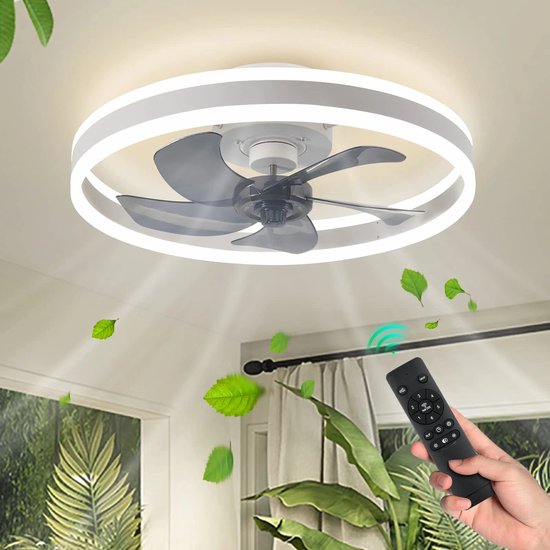 MiShar Plafond Ventilator Lamp - Smart Lamp - 6 Standen - Dimbaar - Wit -Grijs - Kroonluchter Ventilator - Chandelier Fan - Woonkamer Lamp - Ventilator Lampen