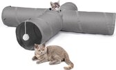 Kattentunnelspeelgoed, 4-weg opvouwbare kattentunnel voor binnenkatten, interactief kijkgaatje, huisdiertunnel met kattenwandspeelgoed
