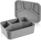 Lunchbox Large-4 vakken (1240 ml), opbergcontainer/voorraaddozen van 100% platina-siliconen, scheurbestendig materiaal, hitte- en koudebestendig, luchtdicht, vaatwasmachinebestendig (grijs)