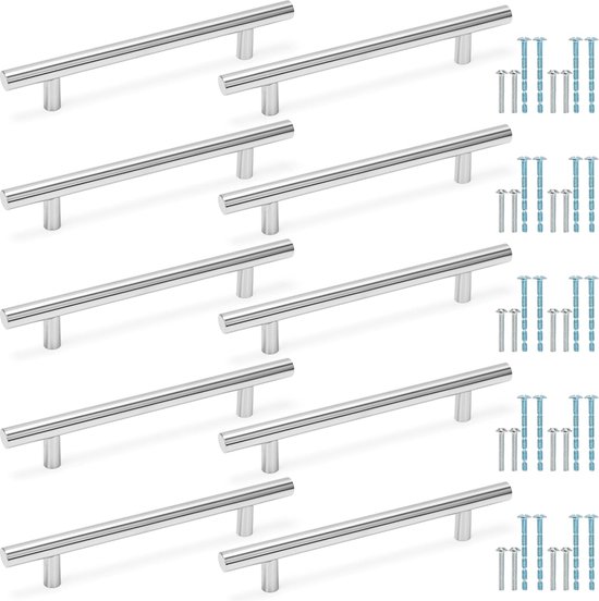 10pcs Poignées De Porte Noir En Alliage De Aluminium Poignées T Bar Bâton Cuisine Armoire Entraxe De Trous 160mm