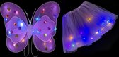 Lichtgevende Vlindervleugels en Rokje / Tutu Mini - Set - Lila - Met Gekleurde Verlichting